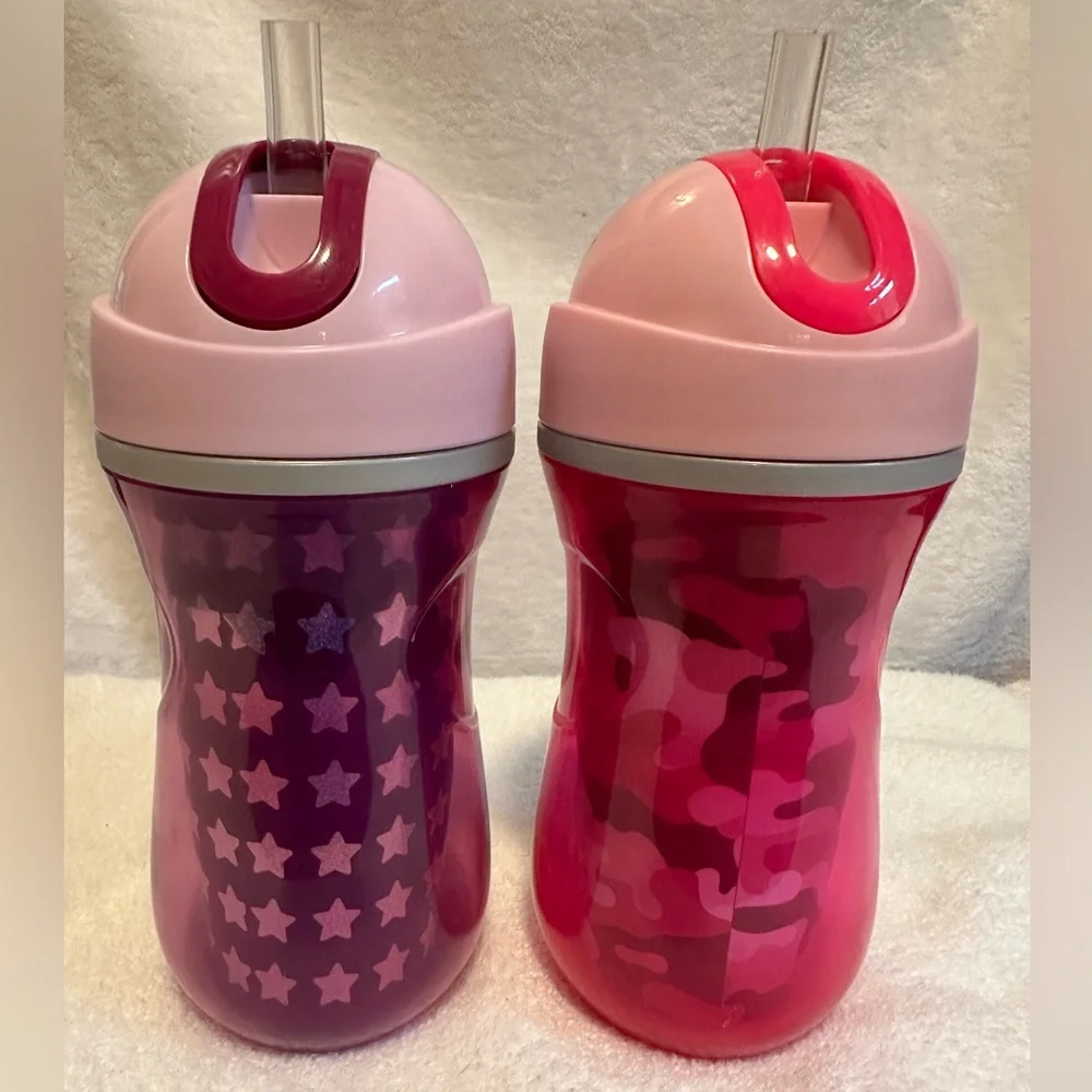 Like New! Chicco Insulated Flip-Top Straw Cup 9oz, Pink/Purple, 12m+ (2pk)‎